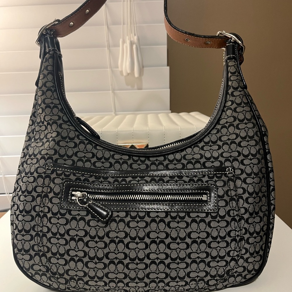 Coach Black and Gray Crescent Shoulder Bag